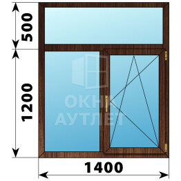 Двухстворчатое окно с глухой фрамугой из дуба 1400×1700 Г-ПО ОА-47007