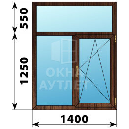 Двухстворчатое окно с глухой фрамугой из дуба 1400×1800 Г-ПО ОА-50513