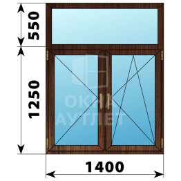 Двухстворчатое окно с глухой фрамугой из дуба 1400×1800 П-ПО ОА-50849
