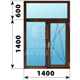 Двухстворчатое окно с глухой фрамугой из дуба 1400×2000 Г-ПО ОА-47454