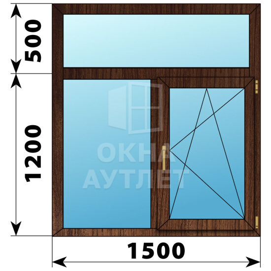 Двухстворчатое окно с глухой фрамугой из дуба 1500×1700 Г-ПО ОА-50531