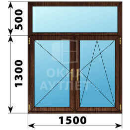Двухстворчатое окно с глухой фрамугой из дуба 1500×1800 П-ПО ОА-50957