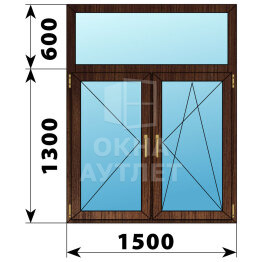 Двухстворчатое окно с глухой фрамугой из дуба 1500×1900 П-ПО ОА-51044
