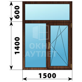 Двухстворчатое окно с глухой фрамугой из дуба 1500×2000 Г-ПО ОА-50837