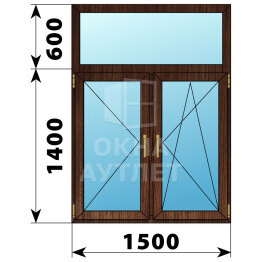 Двухстворчатое окно с глухой фрамугой из дуба 1500×2000 П-ПО ОА-51125