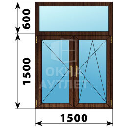 Двухстворчатое окно с глухой фрамугой из дуба 1500×2100 П-ПО ОА-48150