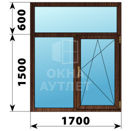 Двухстворчатое окно с глухой фрамугой из дуба 1700×2100 Г-ПО ОА-48075