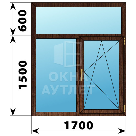 Двухстворчатое окно с глухой фрамугой из дуба 1700×2100 Г-ПО ОА-48075