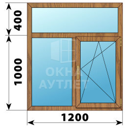 Двухстворчатое окно с глухой фрамугой из лиственницы 1200×1400 Г-ПО ОА-45357