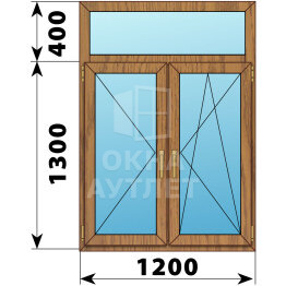 Двухстворчатое окно с глухой фрамугой из лиственницы 1200×1700 П-ПО ОА-46176