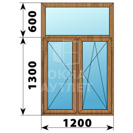 Двухстворчатое окно с глухой фрамугой из лиственницы 1200×1900 П-ПО ОА-46434
