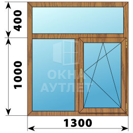 Двухстворчатое окно с глухой фрамугой из лиственницы 1300×1400 Г-ПО ОА-49502