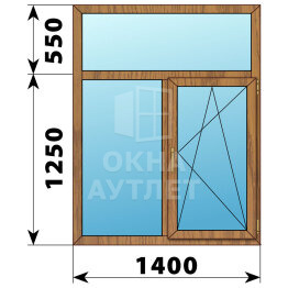 Двухстворчатое окно с глухой фрамугой из лиственницы 1400×1800 Г-ПО ОА-46278