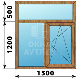 Двухстворчатое окно с глухой фрамугой из лиственницы 1500×1700 Г-ПО ОА-46308