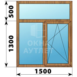 Двухстворчатое окно с глухой фрамугой из лиственницы 1500×1800 Г-ПО ОА-50090