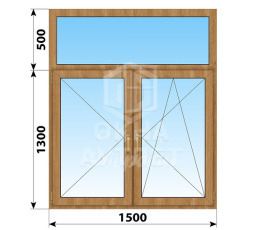 Двухстворчатое окно с глухой фрамугой из лиственницы 1500×1800 П-ПО ОА-46821
