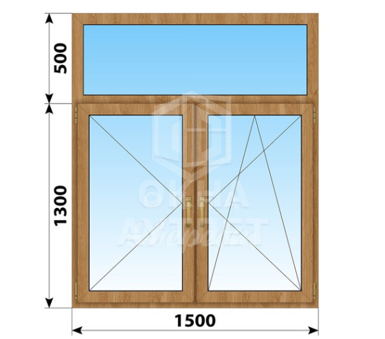 Двухстворчатое окно с глухой фрамугой из лиственницы 1500×1800 П-ПО ОА-46821