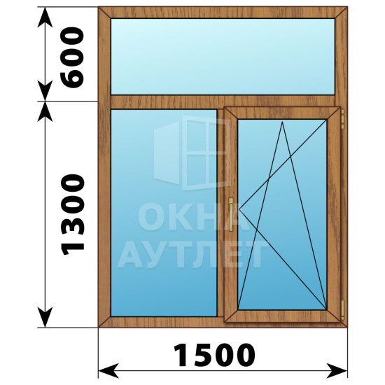 Двухстворчатое окно с глухой фрамугой из лиственницы 1500×1900 Г-ПО ОА-46602