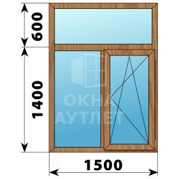Двухстворчатое окно с глухой фрамугой из лиственницы 1500×2000 Г-ПО ОА-43818