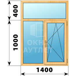 Двухстворчатое окно с глухой фрамугой из сосны 1000×1400 Г-ПО ОА-43189
