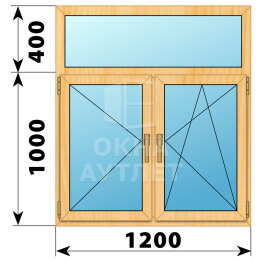 Двухстворчатое окно с глухой фрамугой из сосны 1200×1400 П-ПО ОА-42118
