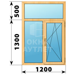 Двухстворчатое окно с глухой фрамугой из сосны 1200×1800 Г-ПО ОА-42142