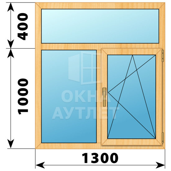 Двухстворчатое окно с глухой фрамугой из сосны 1300×1400 Г-ПО ОА-41971