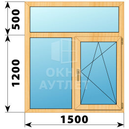 Двухстворчатое окно с глухой фрамугой из сосны 1500×1700 Г-ПО ОА-42391