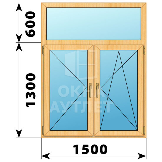 Двухстворчатое окно с глухой фрамугой из сосны 1500×1900 П-ПО ОА-41098