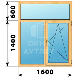 Двухстворчатое окно с глухой фрамугой из сосны 1600×2000 Г-ПО ОА-42589