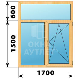 Двухстворчатое окно с глухой фрамугой из сосны 1700×2100 Г-ПО ОА-43468