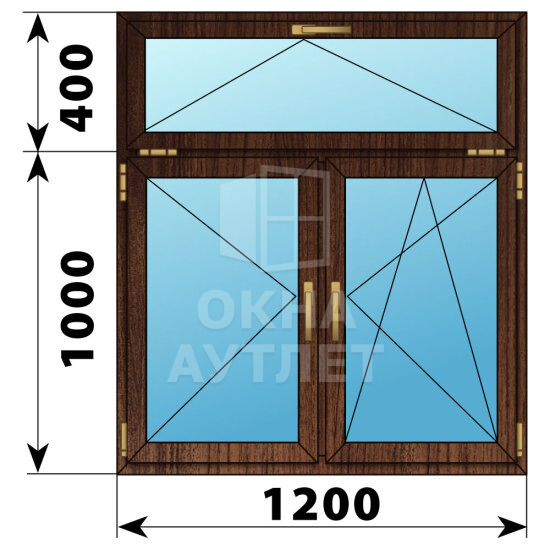 Двухстворчатое окно с откидной фрамугой из дуба 1200×1400 П-ПО ОА-50654