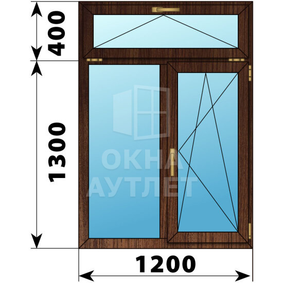 Двухстворчатое окно с откидной фрамугой из дуба 1200×1700 Г-ПО ОА-47247