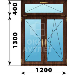 Двухстворчатое окно с откидной фрамугой из дуба 1200×1700 П-ПО ОА-44019