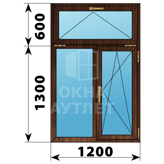 Двухстворчатое окно с откидной фрамугой из дуба 1200×1900 Г-ПО ОА-47481