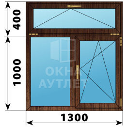 Двухстворчатое окно с откидной фрамугой из дуба 1300×1400 Г-ПО ОА-46992