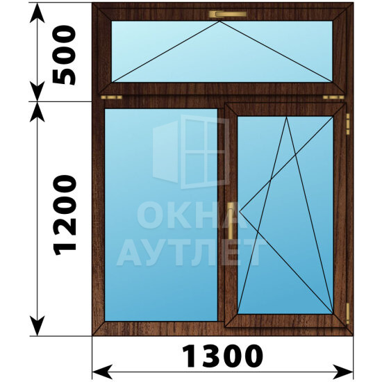 Двухстворчатое окно с откидной фрамугой из дуба 1300×1700 Г-ПО ОА-47394