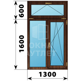 Двухстворчатое окно с откидной фрамугой из дуба 1300×2200 Г-ПО ОА-51086