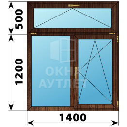 Двухстворчатое окно с откидной фрамугой из дуба 1400×1700 Г-ПО ОА-50795