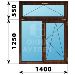 Двухстворчатое окно с откидной фрамугой из дуба 1400×1800 Г-ПО ОА-50885