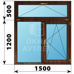 Двухстворчатое окно с откидной фрамугой из дуба 1500×1700 Г-ПО ОА-47712