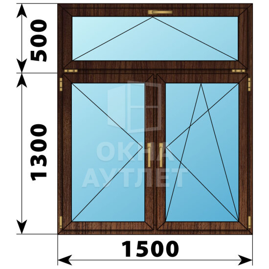 Двухстворчатое окно с откидной фрамугой из дуба 1500×1800 П-ПО ОА-51206