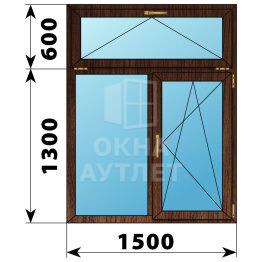 Двухстворчатое окно с откидной фрамугой из дуба 1500×1900 Г-ПО ОА-51074