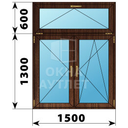 Двухстворчатое окно с откидной фрамугой из дуба 1500×1900 П-ПО ОА-48297
