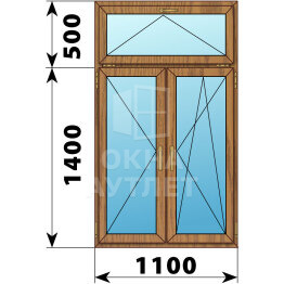 Двухстворчатое окно с откидной фрамугой из лиственницы 1100×1900 П-ПО ОА-46692