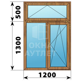 Двухстворчатое окно с откидной фрамугой из лиственницы 1200×1800 Г-ПО ОА-50045