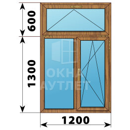 Двухстворчатое окно с откидной фрамугой из лиственницы 1200×1900 Г-ПО ОА-46458