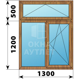 Двухстворчатое окно с откидной фрамугой из лиственницы 1300×1700 Г-ПО ОА-46395