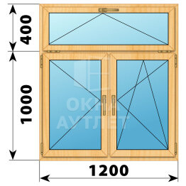 Двухстворчатое окно с откидной фрамугой из сосны 1200×1400 П-ПО ОА-42382