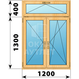 Двухстворчатое окно с откидной фрамугой из сосны 1200×1700 П-ПО ОА-43407